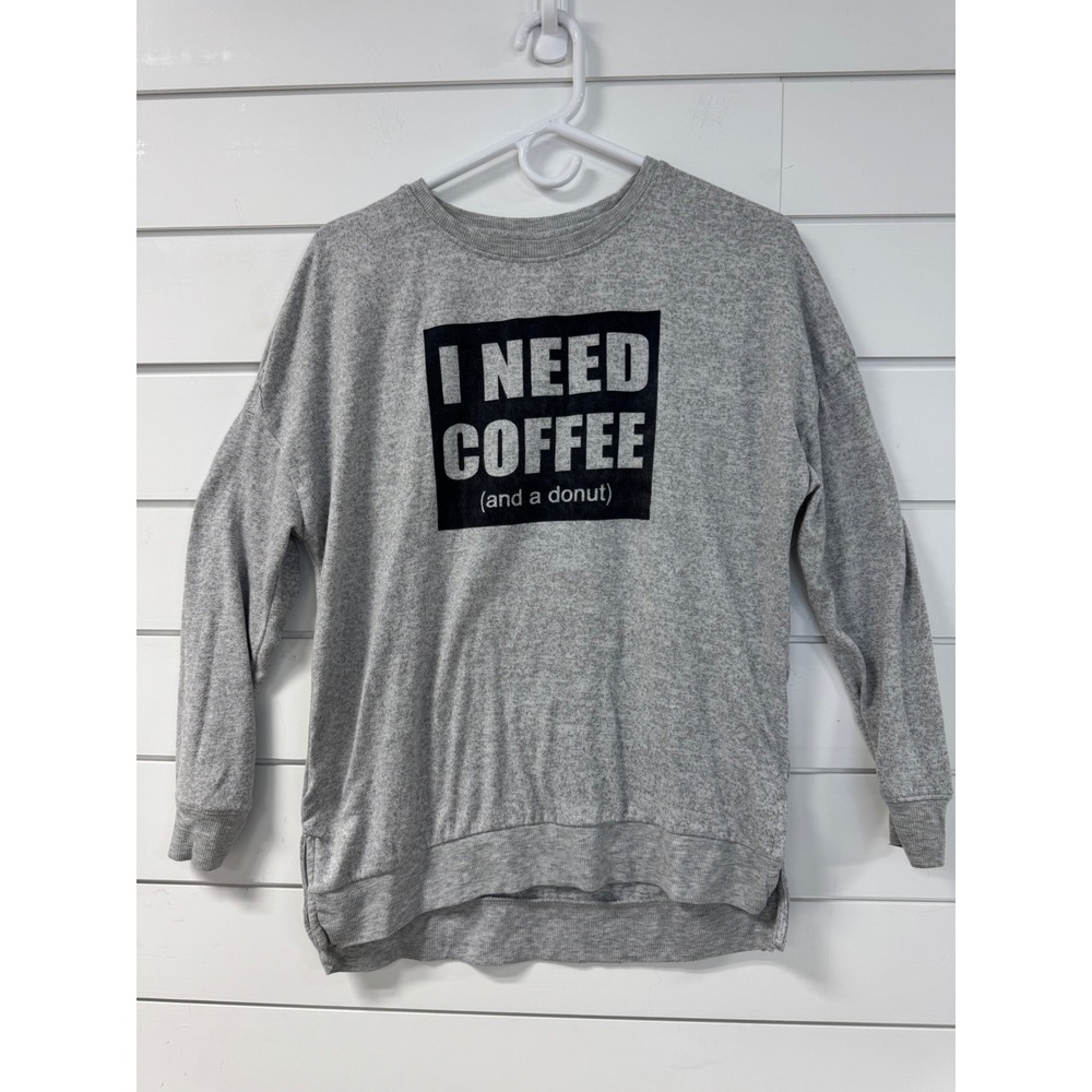 Secret Treasures Womens Gray I Need Coffee Graphic Sleep Top Pajama Shirt M 8-10